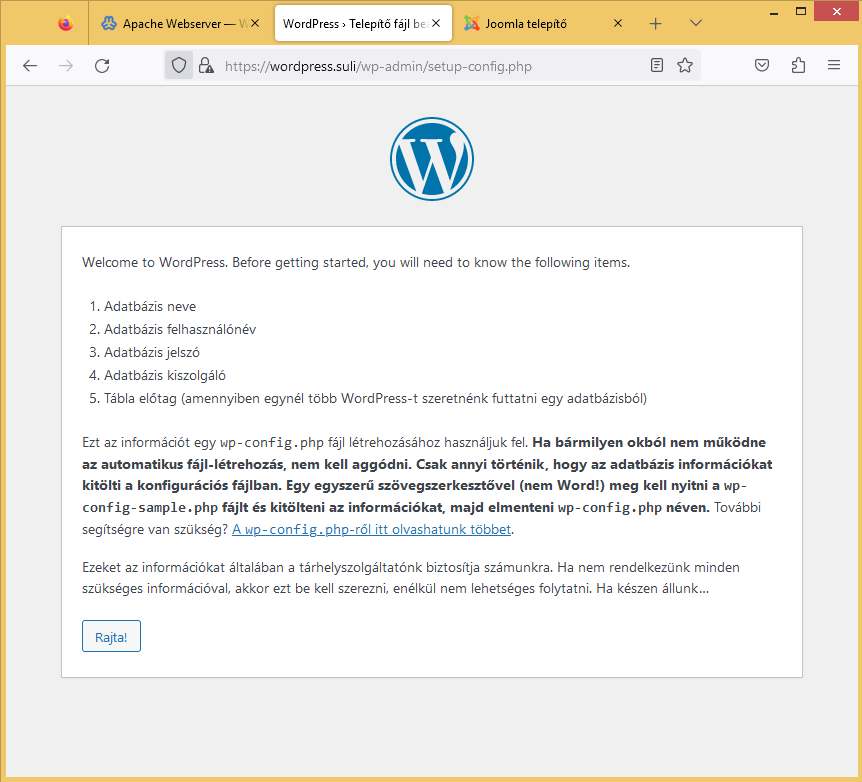 WordPress és Joomla CMS üzembehelyezése